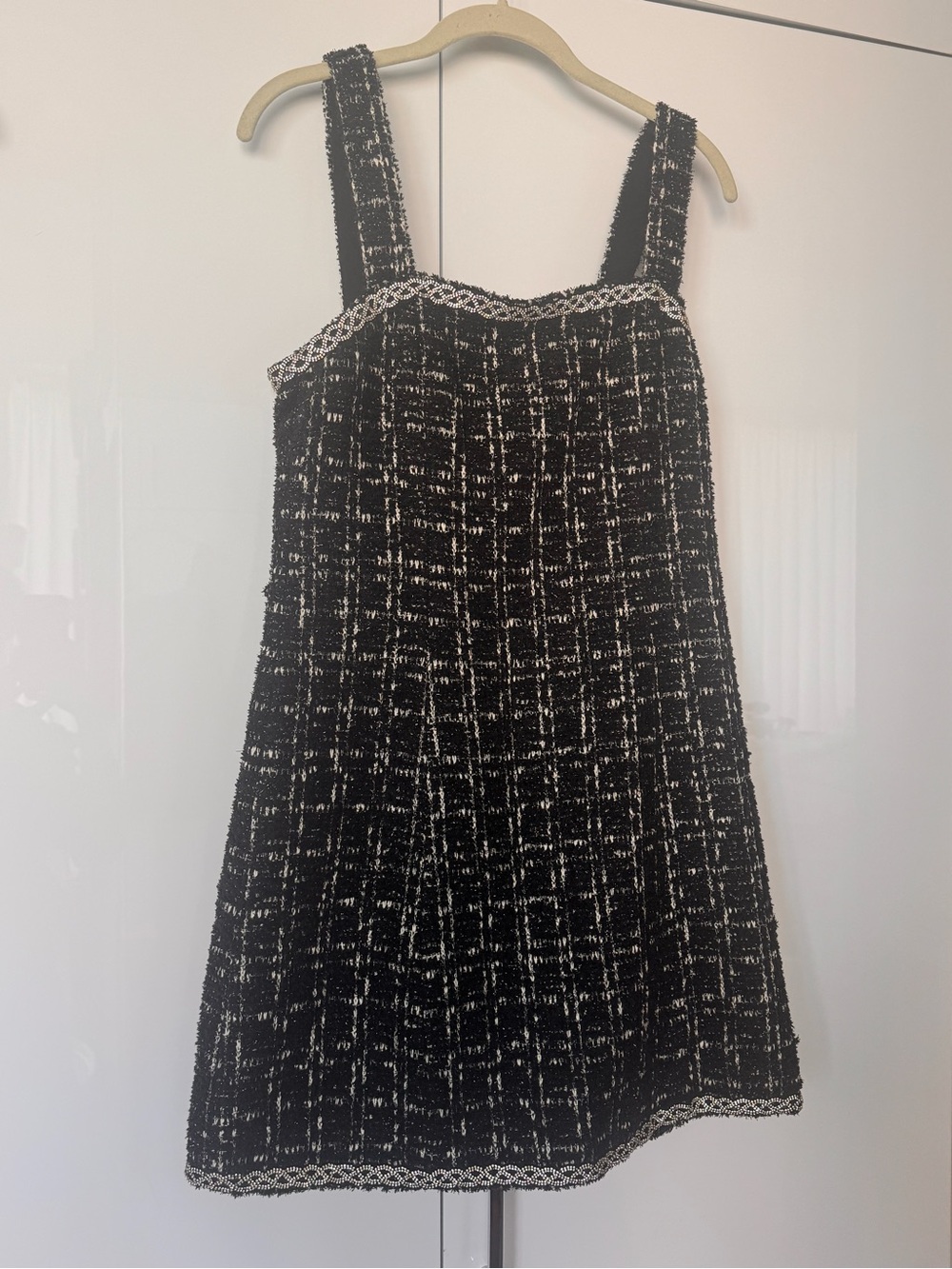 Alice + Olivia Black and White Tweed Mini Dress with Jeweled Trim